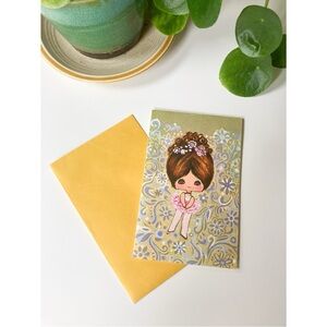 Vintage Cute Ballerina Floral Greeting Card with Envelope 1960s Carlton Card MCM